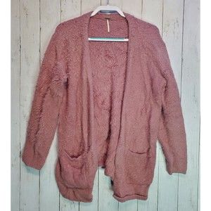 Free People Size Small Pink Mauve Long Sleeve Longline Cardigan Fuzzy Nylon